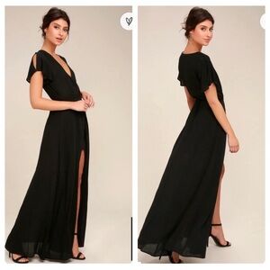 Lulu's Heart of Marigold Black Wrap Maxi Dress